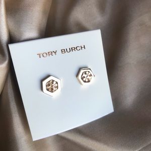 Tory Burch Hex logo gold stud earrings